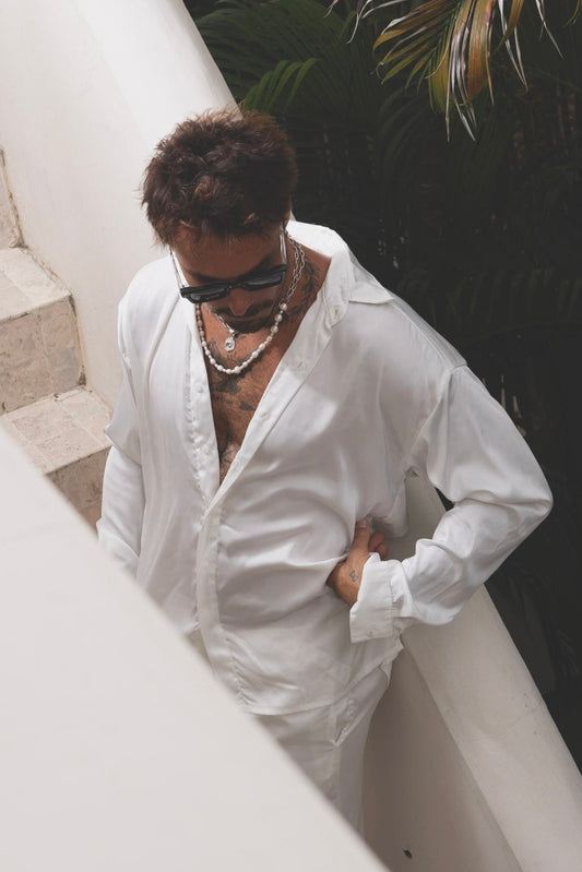 White silk-effect shirt and pants set – Armè BIANCO SET